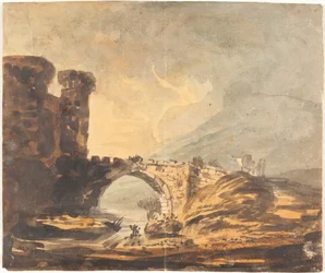 Paisagem com um castelo e uma ponte