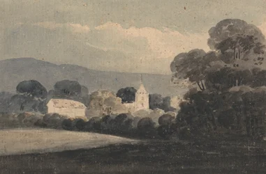 Paisagem com uma Igreja entre Árvores