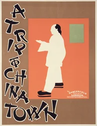 Reprodução de um cartaz publicitário "Uma Viagem à Cidade da China" (litho a cores)