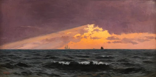 Antes do pôr do sol, tempestade chegando (óleo no painel)