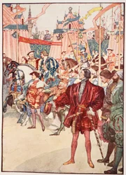 O Campo do Tecido de Ouro, junho de 1520, ilustração de "A História da França Contada a Meninos e Meninas", de Mary Macgregor, 1920