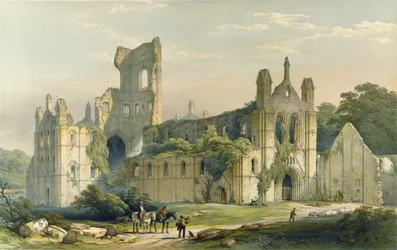 Abadia de Kirkstall, vista de noroeste. - Das Ruínas Monásticas de Yorkshire, gravado por H. Hawkins.