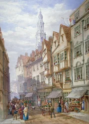 Casas antigas em Wych Street, Westminster, Londres, 1873
