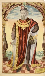 Henrique IV da França, da nHonor Military, e Civill, William Segar, pub. Robert Barker, Londres, 1602 (gravura colorida à mão)