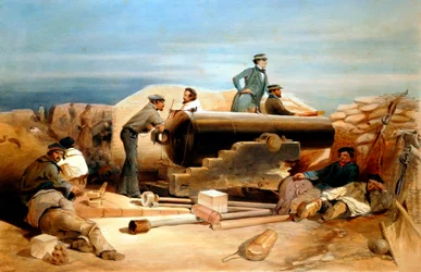 Um dia tranquilo na bateria Diamond - retrato de um canhão Lancaster de 68 libras, Guerra da Crimeia 1855-1856