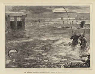 As terras altas ocidentais, Connemara, pesca de salmão em Lough Corrib, Galway