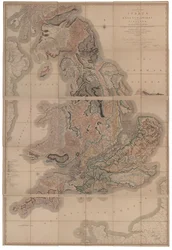 Delineamento dos estratos da Inglaterra e do País de Gales com uma parte da Escócia O primeiro mapa geológico de
