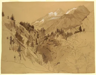 Desenho, Montanhas perto de Meiringen, Suíça, 1856