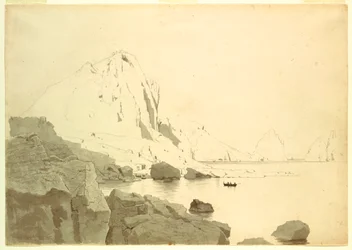 Desenho, Vista de Capri, Itália, mostrando a costa sul e o Faraglione, ca. 1865