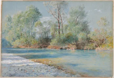 Rio Traunstein na estrada para Empfig, Baviera, cerca de 1893-96 (aguarela e guache sobre papel azul)