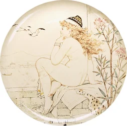 Um carregador do Minton Art Pottery Studio, pintado com um nu olhando para o mar, século XIX