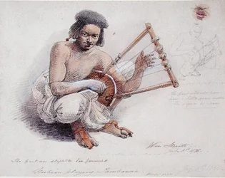Nubian Playing Tambourine, 8 de Julho de 1878 (lápis e lavagem em papel)