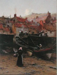Quayside at Staithes, Yorkshire (óleo sobre tela)