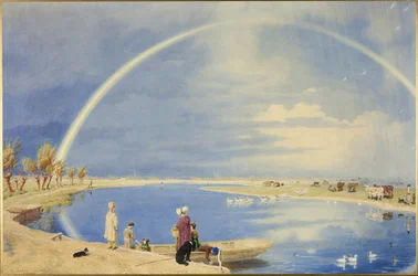 Um chuveiro de abril: uma vista de Binsey Ferry perto de Oxford, olhando para Port Meadow e Godstow