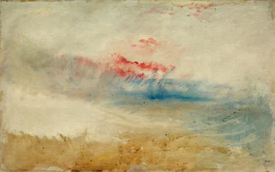 Céu vermelho sobre uma praia