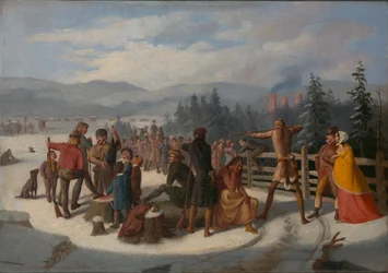 Cenas do Pioneers by Cooper, Deerslayer no Shooting Match, ca. 1850.