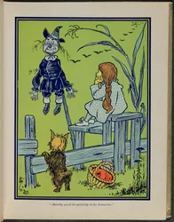 "Dorothy olha pensativamente para o Espantalho", Ilustração de "O maravilhoso Feiticeiro de Oz" de Lyman Frank Baum