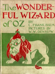 O maravilhoso feiticeiro de Oz - O Feiticeiro de Oz: capa de tela da primeira edição de 1900 do livro de Frank Baum (1856-1919), ilustrada por William Wallace Denslow (1856-1915) - o leão assustador (cobarde) - coleção particular
