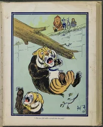 A árvore caiu com um esmagamento no golfo", ilustração de "O maravilhoso Feiticeiro de Oz" de Lyman Frank Baum