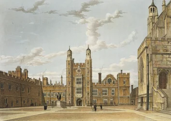 Eton College Great Court, de &39;History of Eton College&39;, parte de &39;History of the Colleges ;, gravado por J. Bluck (fl.1791-1831) pub. por R. Ackermann, 1816 (aquatinta)