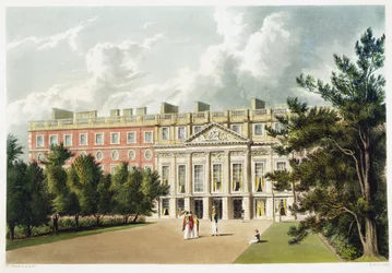 Palácio de Hampton Court, de "A História das Residências Reais", gravado por Richard Reeve (n.1780), de William Henry Pyne (1769-1843), 1819