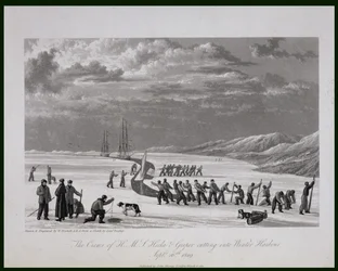 As tripulações do HMS Hecla und Griper em Winter Harbor, em 26 de setembro de 1819, de "Journal of a Voyage para a Descoberta de uma Passagem Noroeste do Atlântico para o Pacífico"
