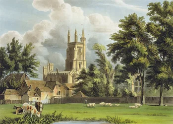 Colégio Winchester de Meadow, de &39;History of Winchester College&39;, parte de &39;History of the Colleges&39;, gravado por Joseph Constantine Stadler (fl.1780-1812), por R. Ackermann, 1816 (aquatint)