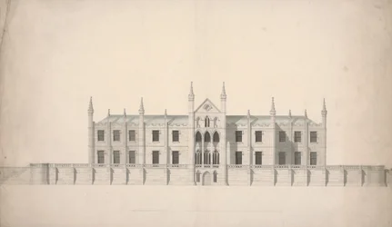 Elevação de uma Proposta de Design para as Faculdades de Cambridge