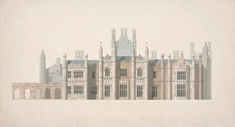 Elevação de uma Proposta de Design para as Faculdades de Cambridge