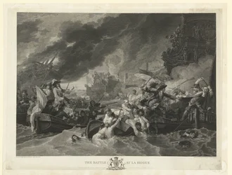 A Batalha Naval do Cabo La Hogue, 1692 A Batalha em La Hogue (título no objeto)