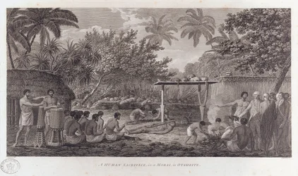 Sacrifício humano no Taiti no Pacífico Sul, c1773