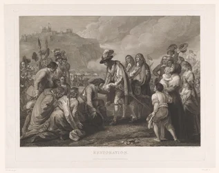 Carlos II da Inglaterra chega à praia de Dover, 25 de maio de 1660 Restauração (título no objeto)