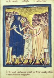 José vendido por seus irmãos, de um livro de Imagens da Bíblia, c.1250