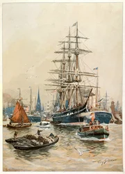 O porto de Hamburgo, século XX (ilustração)