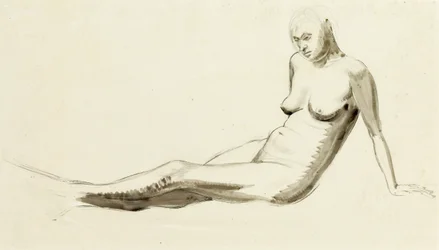 Nua sentada, c.1919 (caneta e lavagem a lápis)
