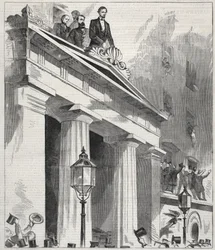 Abraham Lincoln, o Presidente eleito, dirigindo-se ao povo a partir da varanda da Astor House, 9 de fevereiro de 1861