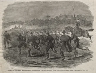 Carga do Primeiro Regimento de Massachusetts contra uma trincheira de rebeldes perto de Yorktown