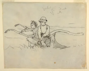 Desenho, Rapaz e rapariga sentados numa charrua, 1879
