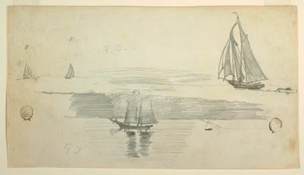 Desenho, Quatro escunas, possivelmente 1880