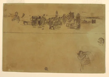 Desenho, Grupos de mulheres na praia, Cullercoats, Inglaterra, 1881-82
