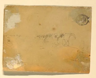 Desenho, esboço de um comboio de vagões, 1862