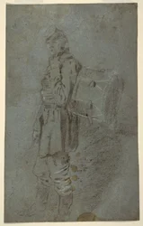 Desenho, Vista lateral de um baterista, ca. 1864
