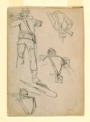 Desenho, Estudos de soldados a fazer pontaria, 1862