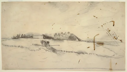 Desenho, Três barcos com pescadores a lançar a rede, 1881-82