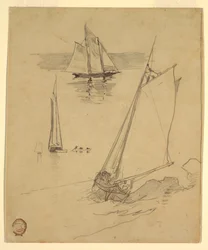 Desenho, Três esboços de escunas, provavelmente 1880