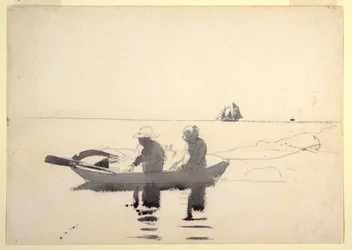 Desenho, Duas figuras num barco a remos, 1880