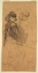 Desenho, Dois estudos de uma jovem rapariga a olhar por cima do ombro, ca. 1862