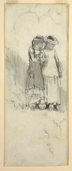Desenho, Duas raparigas num campo, 1879