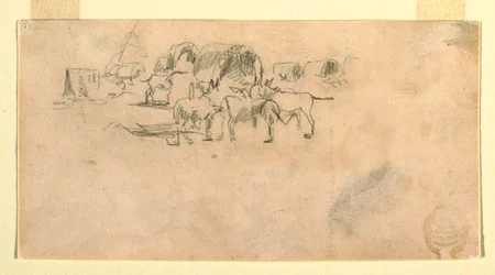 Desenho, Comboio de carroças no acampamento, 1862