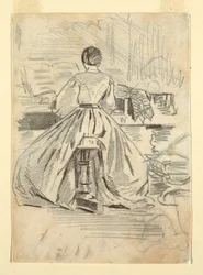 Desenho, Mulher ao piano, 1862